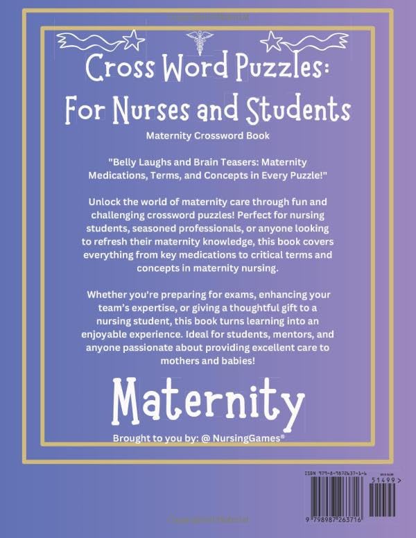 Cross Word Puzzles: for Nurses and Students: Maternity Pregnancy Puzzles- a Fun Way to Learn Maternity Terms, Medications, and Concepts