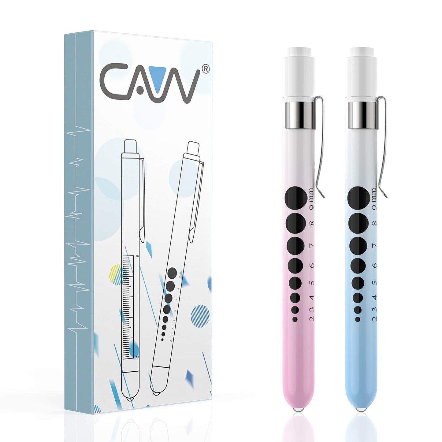 CAVN Pen Light with Pupil Gauge LED Penlight for Nurses Doctors, 2 Pcs Reusable Medical Penlight for Nursing Students (Rose Gold/White)