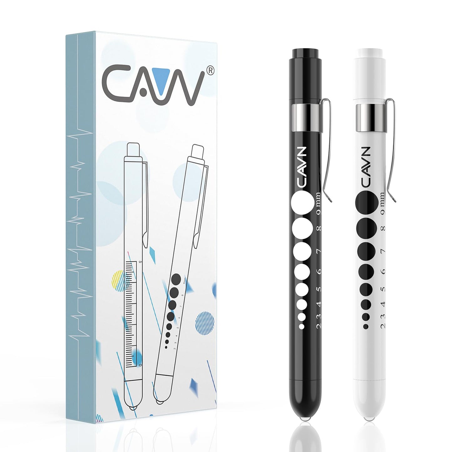 CAVN Pen Light with Pupil Gauge LED Penlight for Nurses Doctors, 2 Pcs Reusable Medical Penlight for Nursing Students (Rose Gold/White)