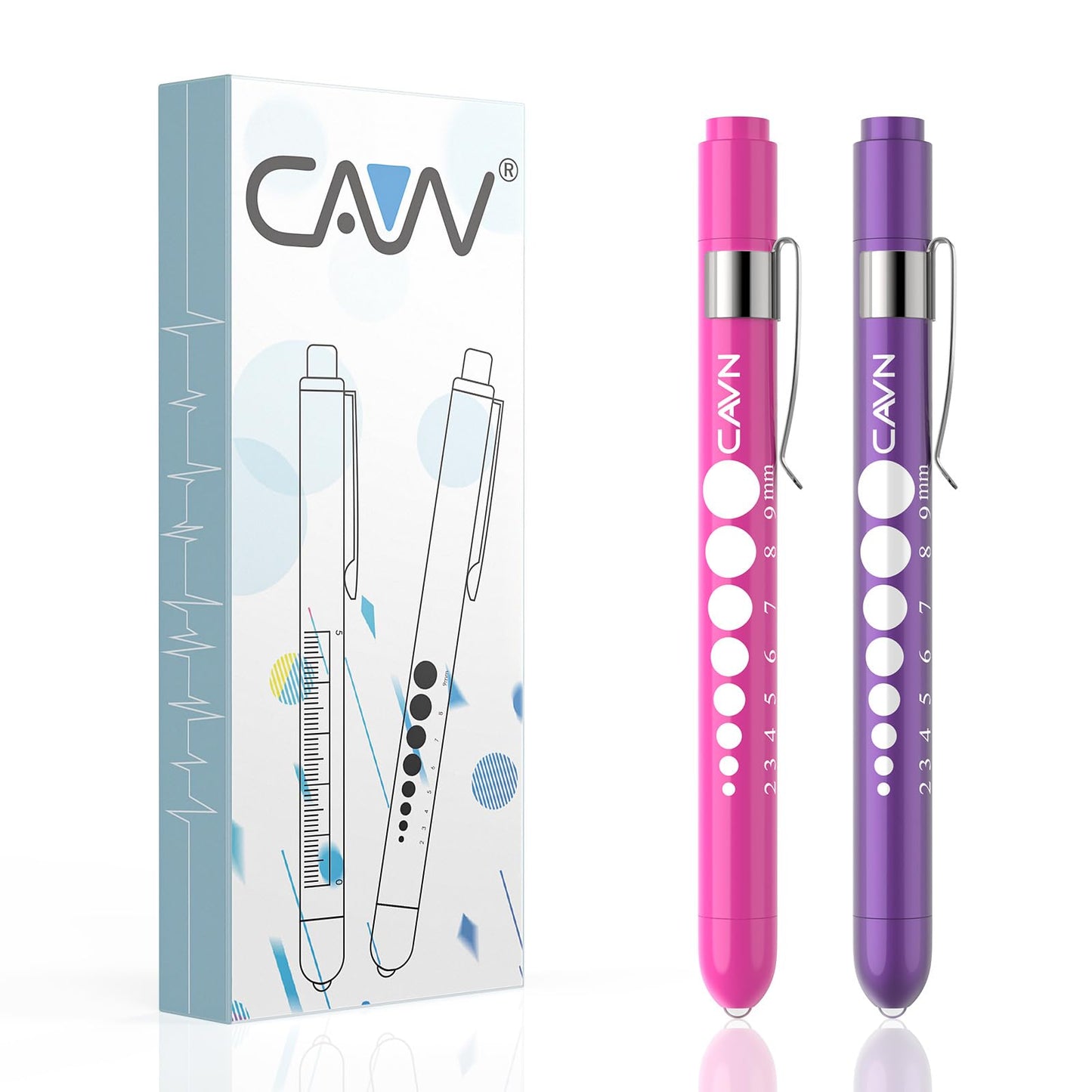 CAVN Pen Light with Pupil Gauge LED Penlight for Nurses Doctors, 2 Pcs Reusable Medical Penlight for Nursing Students (Rose Gold/White)