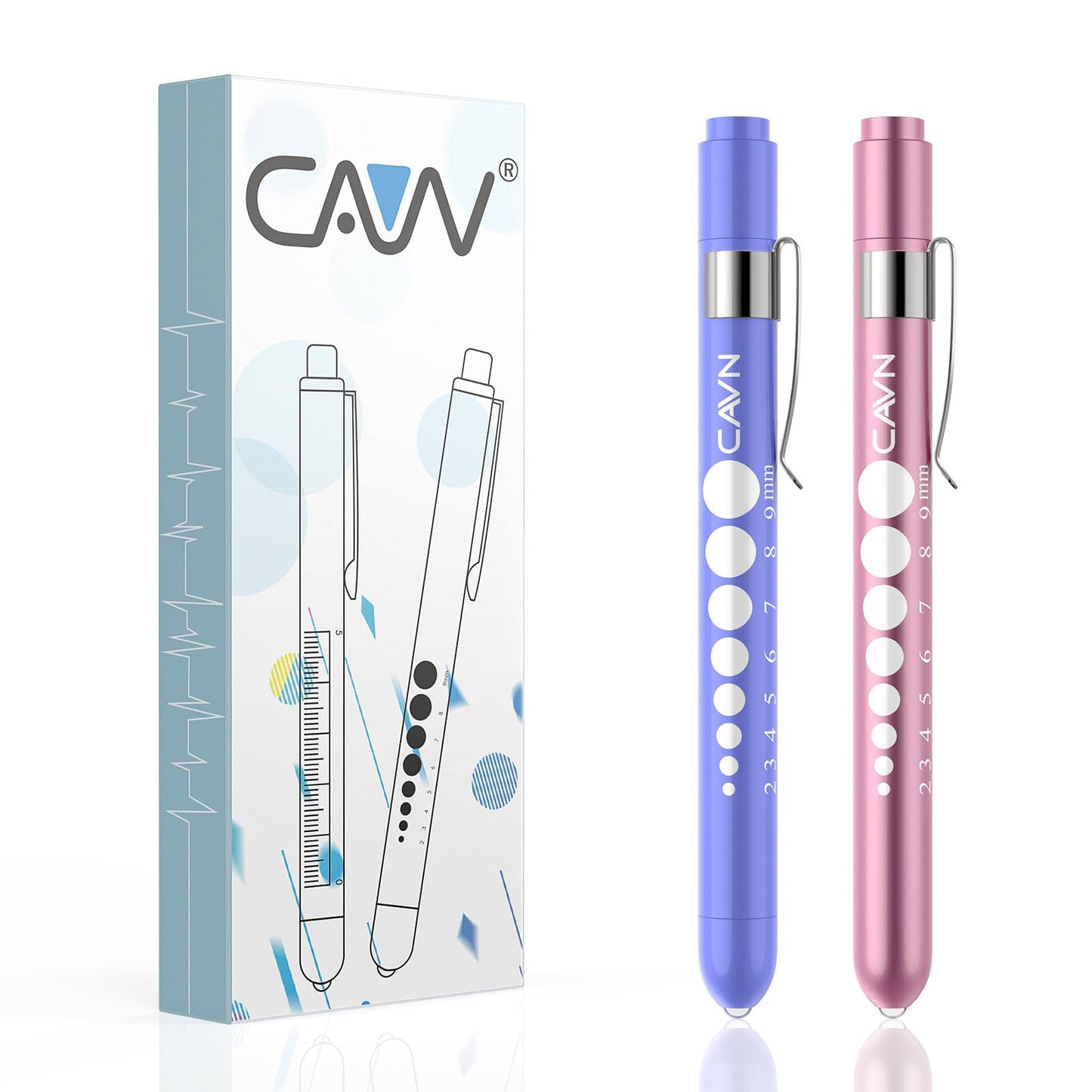 CAVN Pen Light with Pupil Gauge LED Penlight for Nurses Doctors, 2 Pcs Reusable Medical Penlight for Nursing Students (Rose Gold/White)