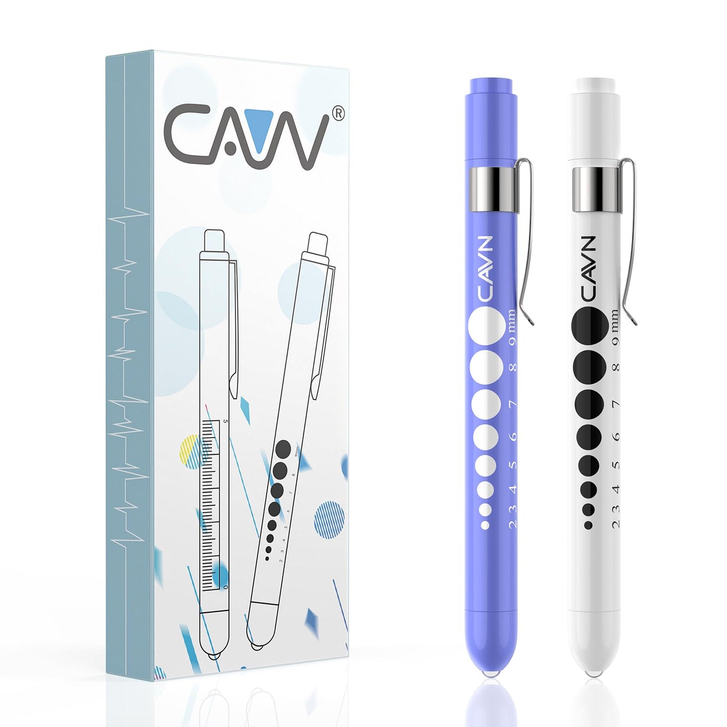CAVN Pen Light with Pupil Gauge LED Penlight for Nurses Doctors, 2 Pcs Reusable Medical Penlight for Nursing Students (Rose Gold/White)