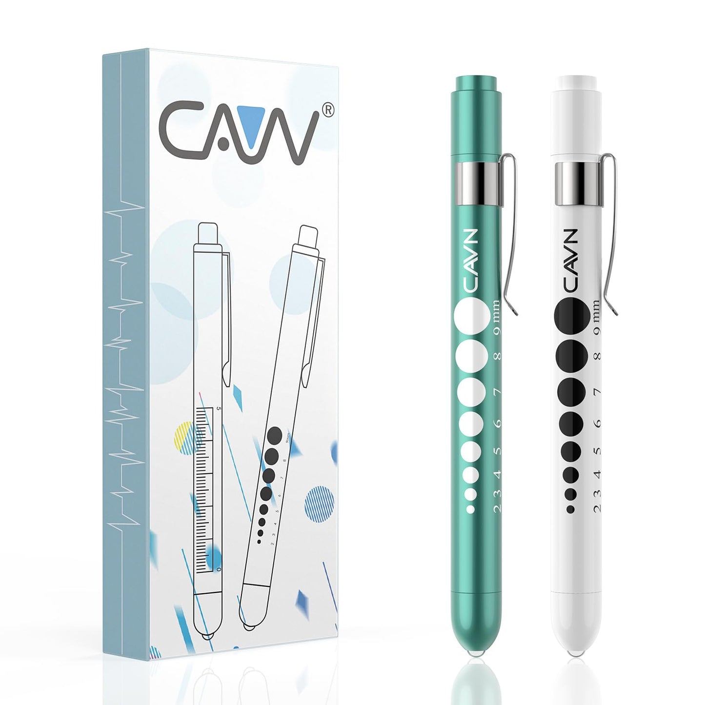 CAVN Pen Light with Pupil Gauge LED Penlight for Nurses Doctors, 2 Pcs Reusable Medical Penlight for Nursing Students (Rose Gold/White)