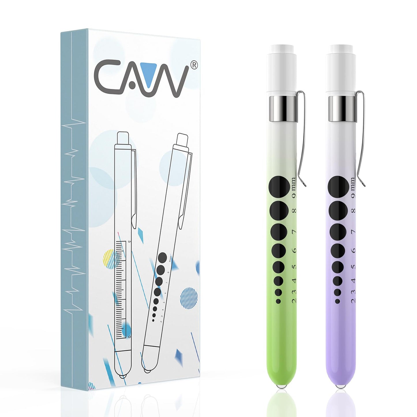 CAVN Pen Light with Pupil Gauge LED Penlight for Nurses Doctors, 2 Pcs Reusable Medical Penlight for Nursing Students (Rose Gold/White)