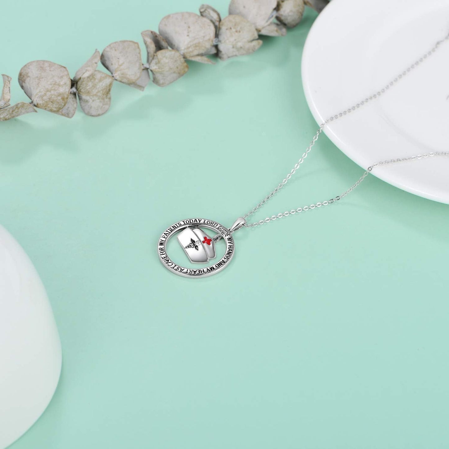 AOBOCO Nurse Gifts for Women 925 Sterling Silver Nurse's Prayer Necklace with Caduceus Angel Nurse Cap Charm, Nursing Graduation Gift for Nurses Medical Student, Crystal from Austria