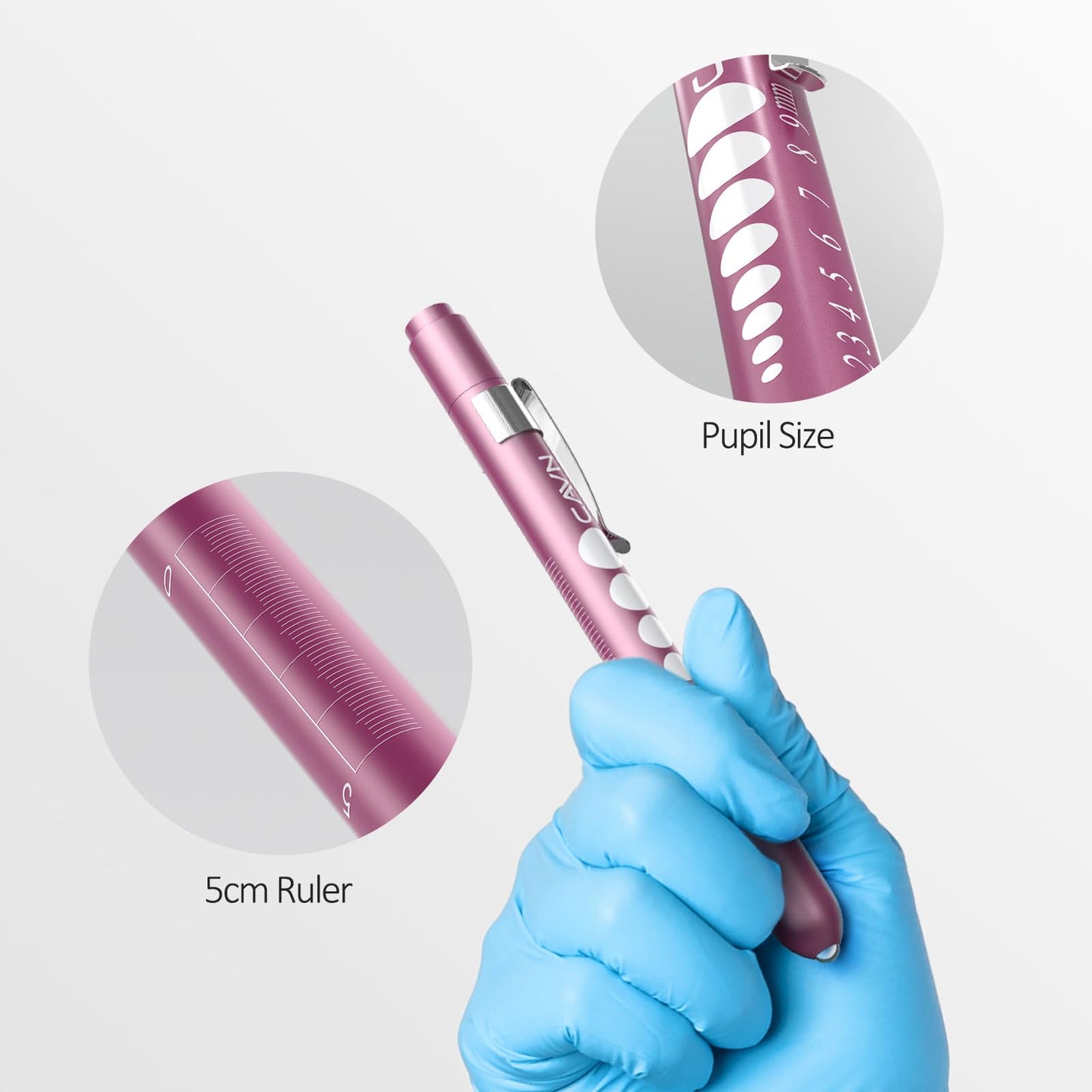 CAVN Pen Light with Pupil Gauge LED Penlight for Nurses Doctors, 2 Pcs Reusable Medical Penlight for Nursing Students (Rose Gold/White)