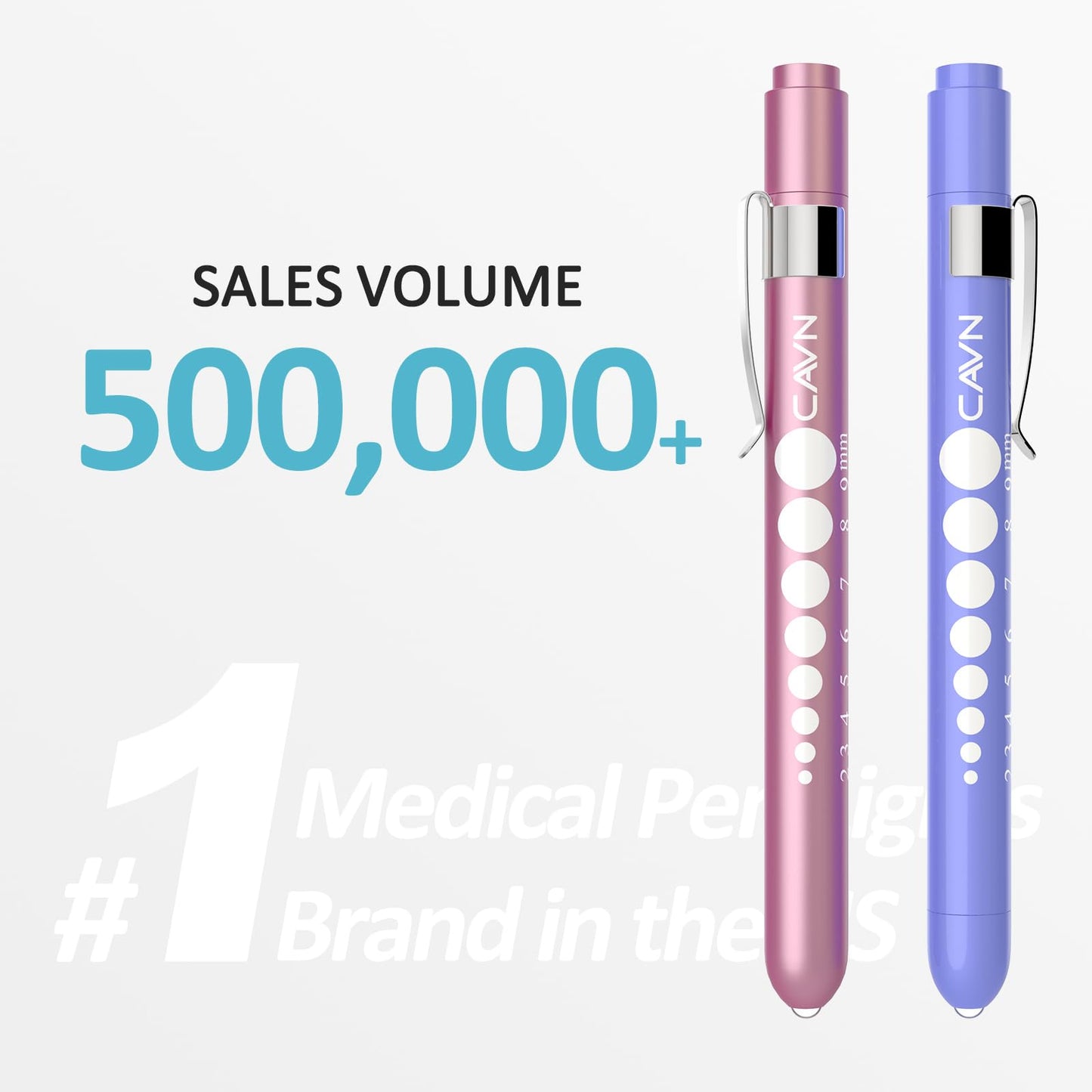 CAVN Pen Light with Pupil Gauge LED Penlight for Nurses Doctors, 2 Pcs Reusable Medical Penlight for Nursing Students (Rose Gold/White)