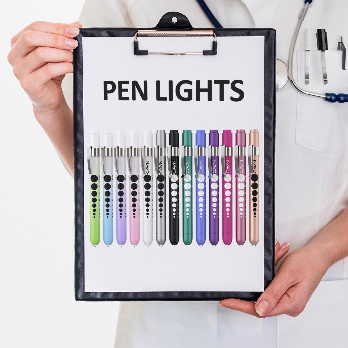 CAVN Pen Light with Pupil Gauge LED Penlight for Nurses Doctors, 2 Pcs Reusable Medical Penlight for Nursing Students (Rose Gold/White)