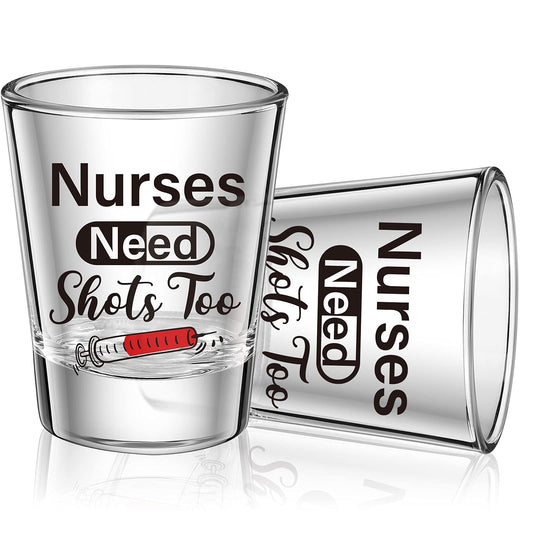 Patelai Nurse Need Shots Too, Funny Glass Gift for Women and Male Mom Sister or Friend Present for Nursing Graduation Nurses Day Party 2 oz(2 Pieces,2.36 x 1.97 Inches)
