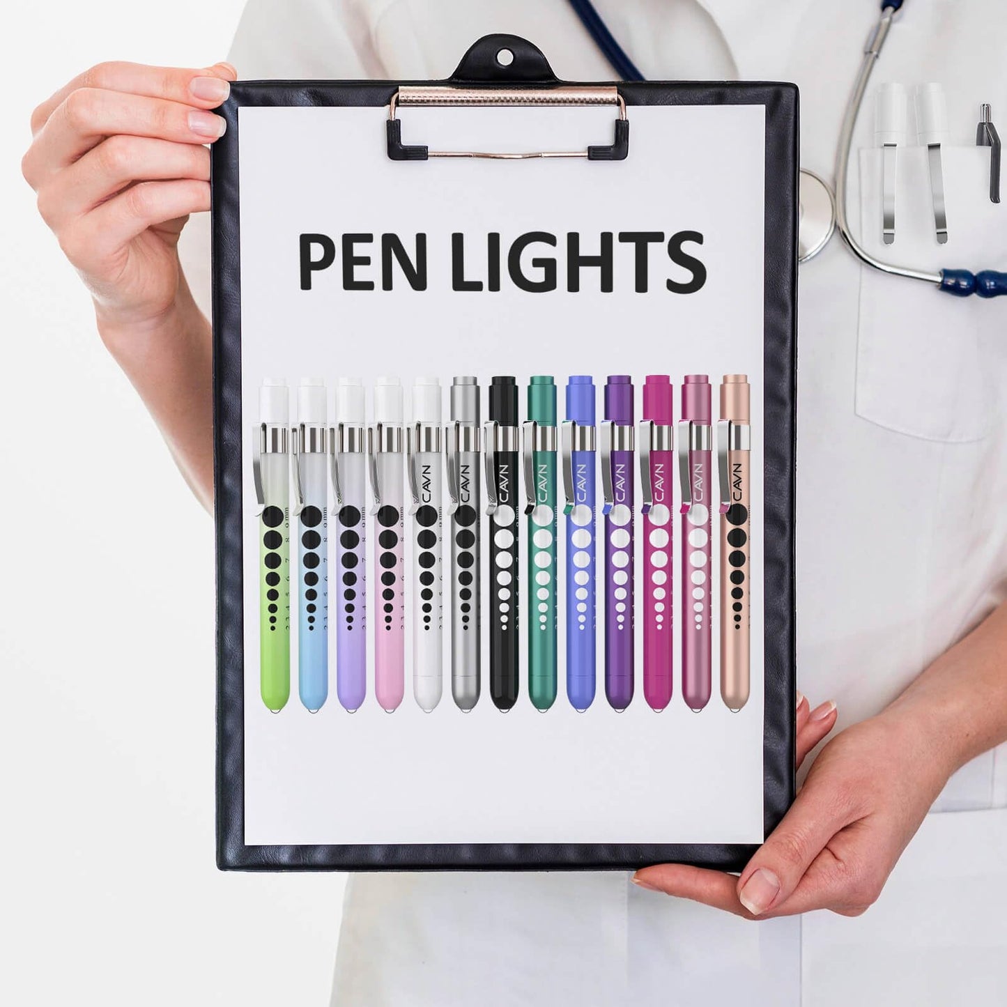 CAVN Pen Light with Pupil Gauge LED Penlight for Nurses Doctors, 2 Pcs Reusable Medical Penlight for Nursing Students (Rose Gold/White)