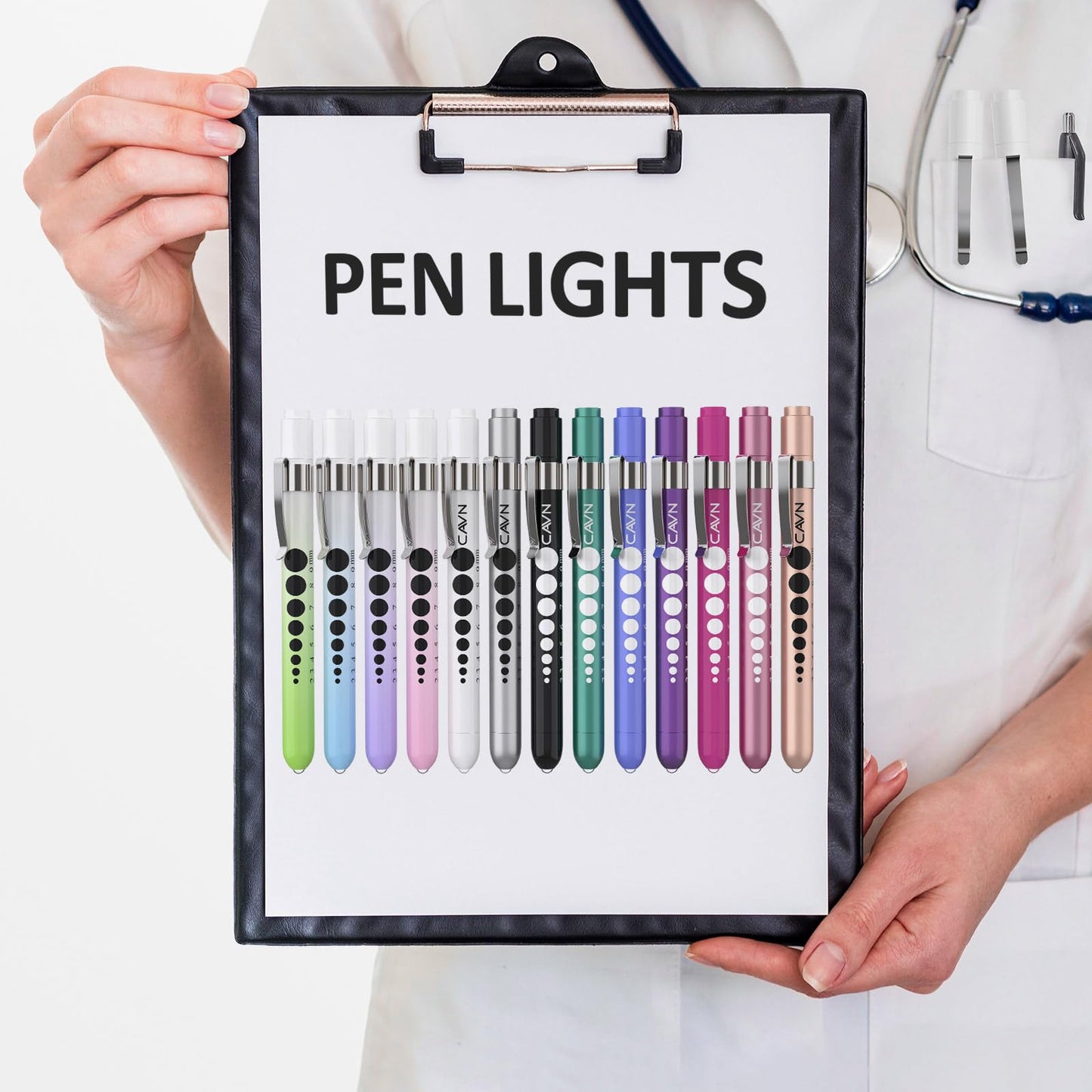 CAVN Pen Light with Pupil Gauge LED Penlight for Nurses Doctors, 2 Pcs Reusable Medical Penlight for Nursing Students (Rose Gold/White)