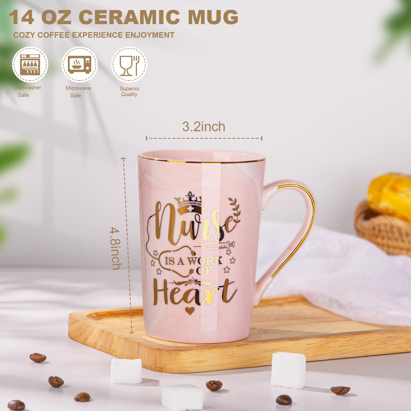 Nurse Gifts for Women, Funny Nurse Mug with Gold Print, Nurses Week Retirement Graduation Appreciation Present, School Nursing Student RN Practitioner, 14oz Pink Marbled Ceramic Cup, Nice Gift Boxed