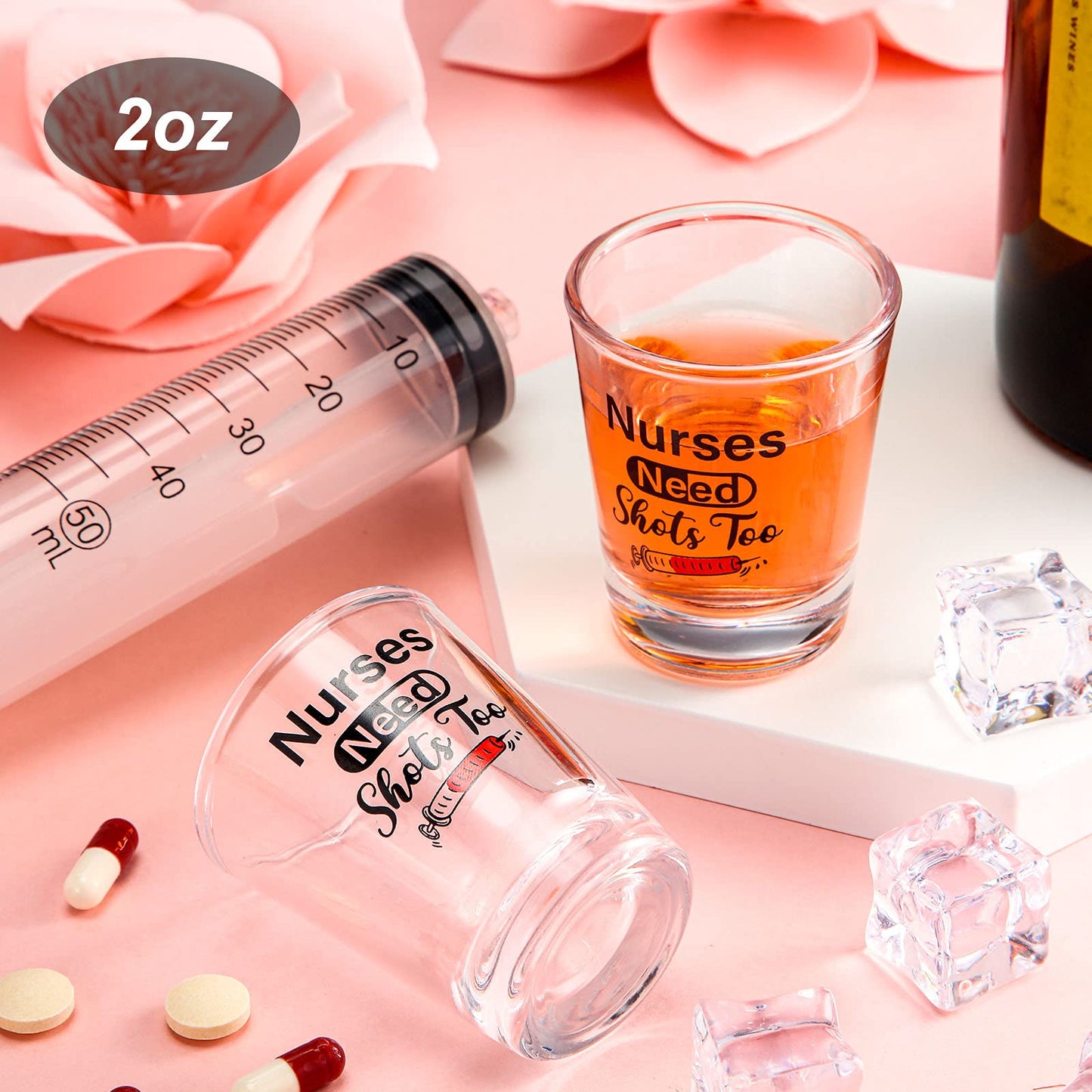 Patelai Nurse Need Shots Too, Funny Glass Gift for Women and Male Mom Sister or Friend Present for Nursing Graduation Nurses Day Party 2 oz(2 Pieces,2.36 x 1.97 Inches)