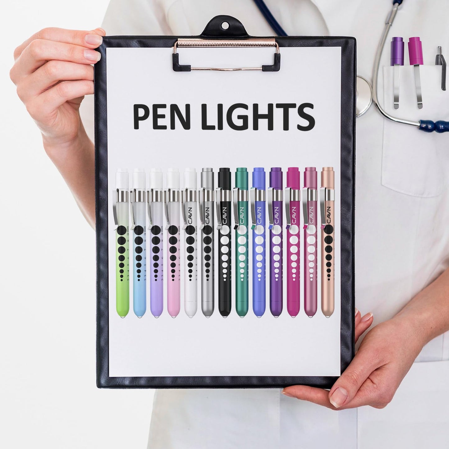 CAVN Pen Light with Pupil Gauge LED Penlight for Nurses Doctors, 2 Pcs Reusable Medical Penlight for Nursing Students (Rose Gold/White)