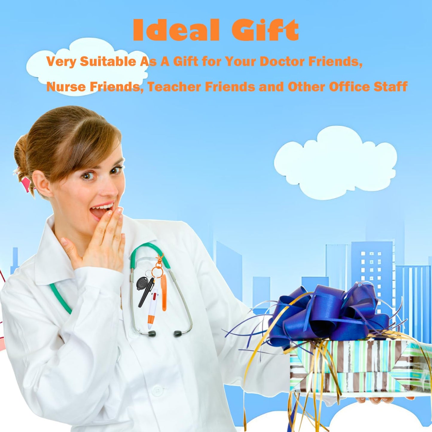 Nurse Pen Set, 6-Pack Nursing Essentials with Ballpoint Pens, Highlighters, Permanent Markers, LED Keychain Flashlights, and Badge Reel Clips