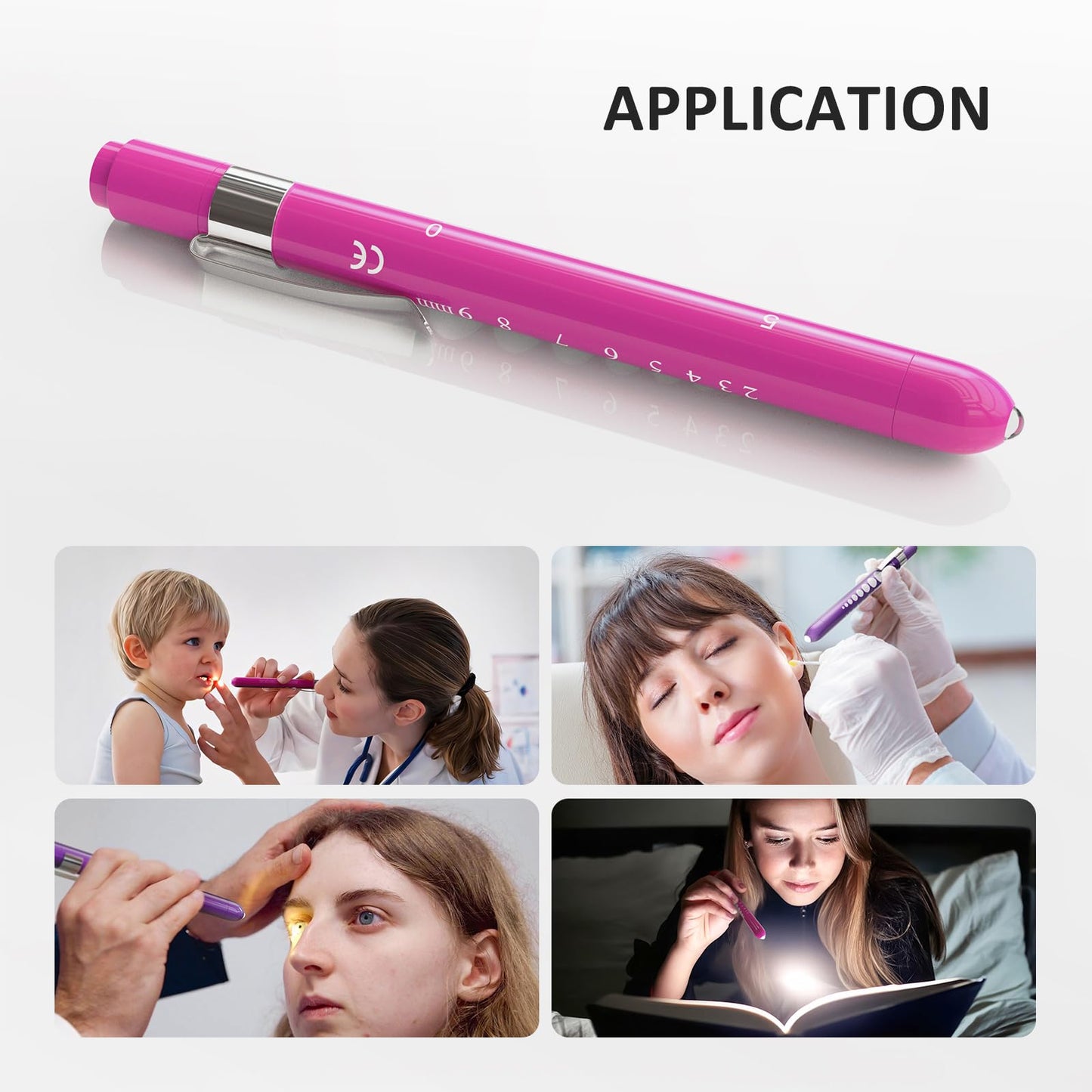 CAVN Pen Light with Pupil Gauge LED Penlight for Nurses Doctors, 2 Pcs Reusable Medical Penlight for Nursing Students (Rose Gold/White)