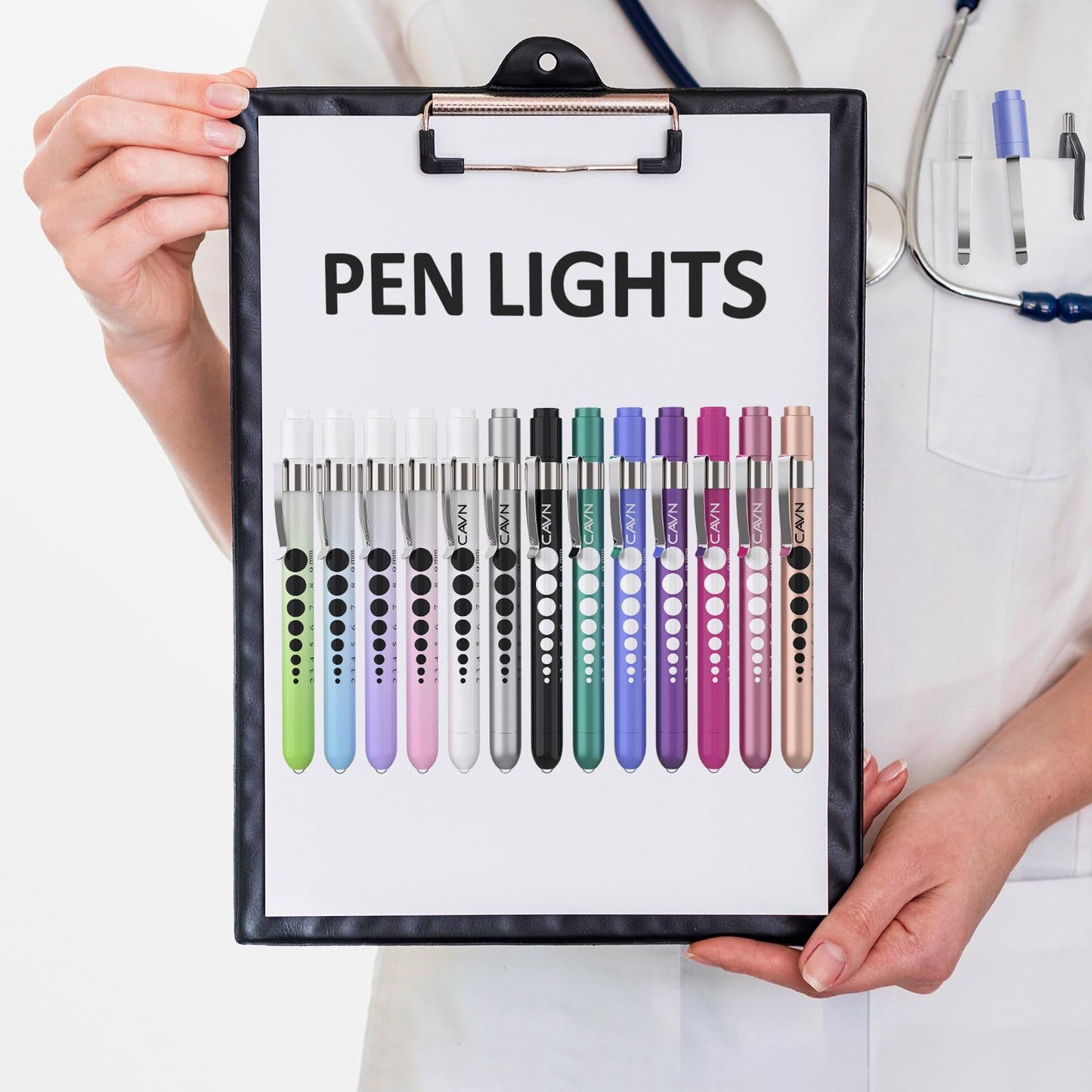 CAVN Pen Light with Pupil Gauge LED Penlight for Nurses Doctors, 2 Pcs Reusable Medical Penlight for Nursing Students (Rose Gold/White)