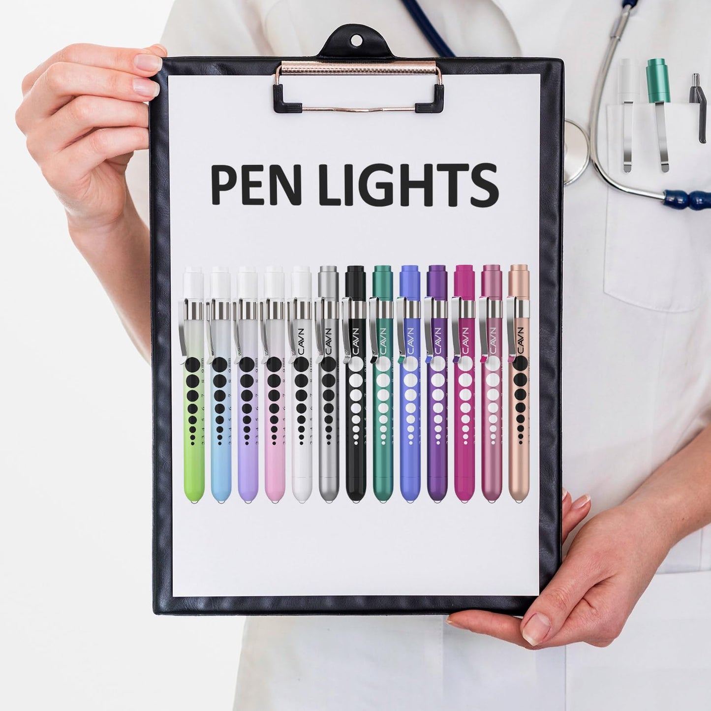 CAVN Pen Light with Pupil Gauge LED Penlight for Nurses Doctors, 2 Pcs Reusable Medical Penlight for Nursing Students (Rose Gold/White)