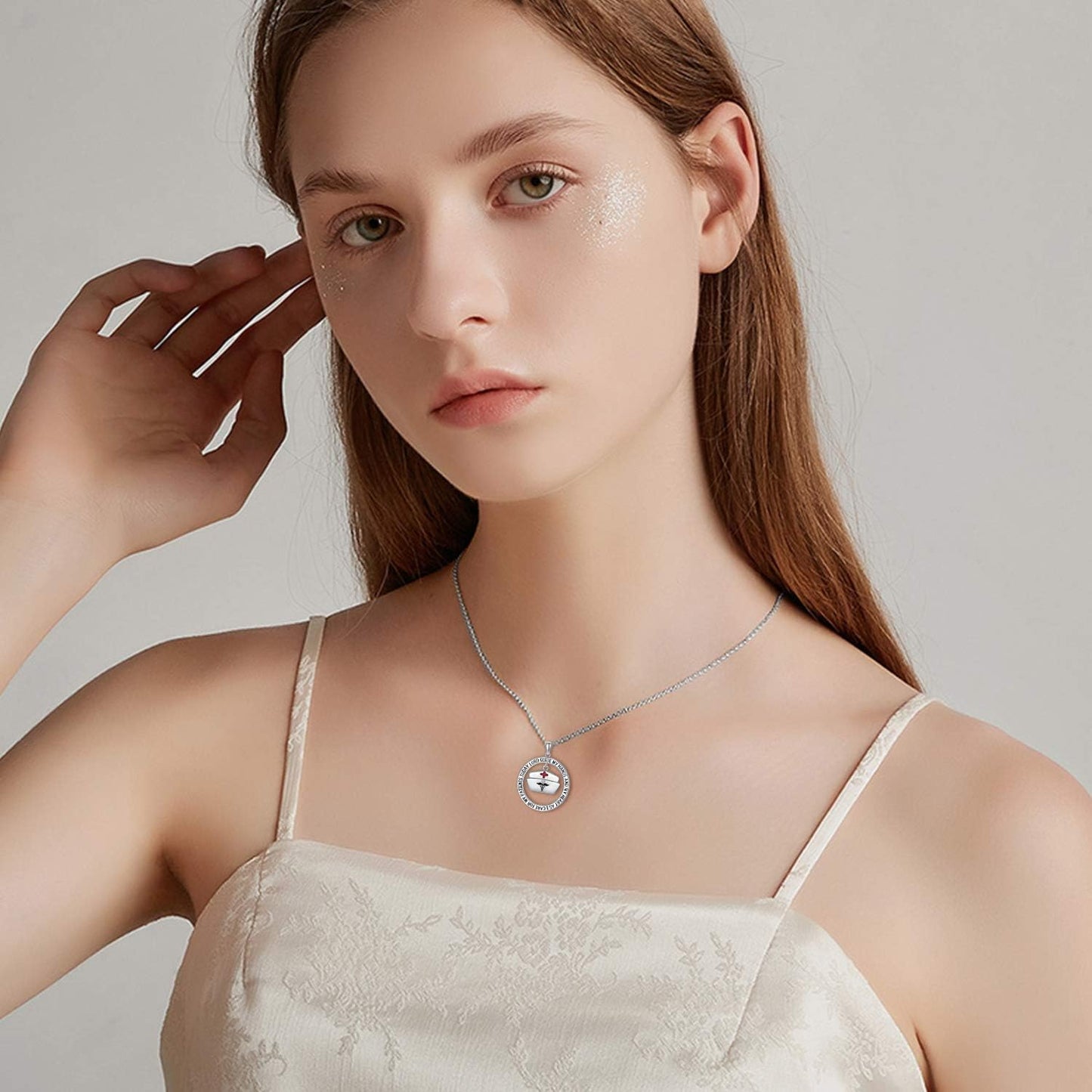 AOBOCO Nurse Gifts for Women 925 Sterling Silver Nurse's Prayer Necklace with Caduceus Angel Nurse Cap Charm, Nursing Graduation Gift for Nurses Medical Student, Crystal from Austria