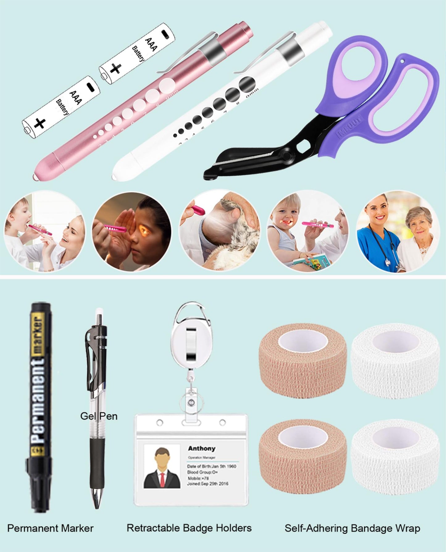 MEUUT 15 pcs Stethoscope Case Kit, Perfect Nurse Gift Include Stethoscope Case, Medical Scissors, Penlights with Batteries, Bandage Wraps, Badge Holders for Nurse Accessories for Work