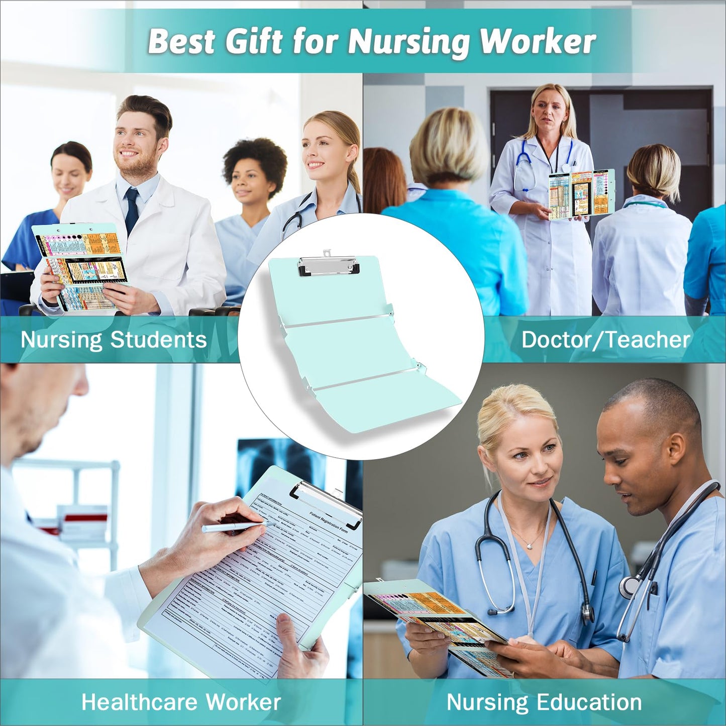 Nursing Clipboard: Foldable Medical Edition With Cheat Sheets, Aluminum 3 Layers, Pocket Size Profile Clip, Notepad for Nurses, Students and Doctors
