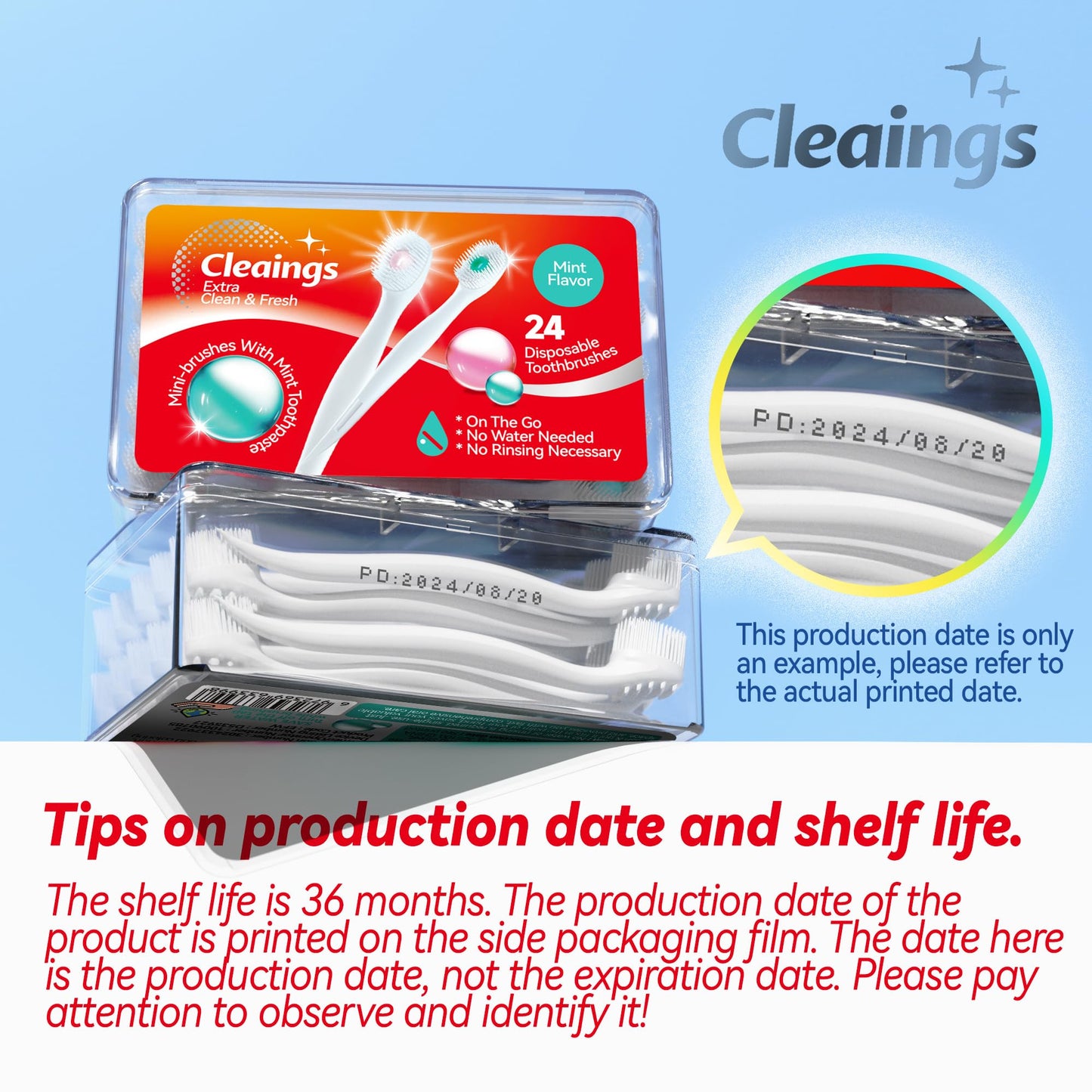 cleaings® Mini Brushes-Disposable Toothbrushes with Toothpaste and Pick for Work or Travel, 24 Count (Mint Flavor(Pack of 1))