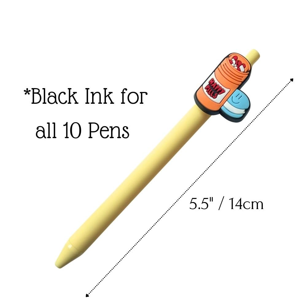 YJ PREMIUMS 10-Pack of Cute Nursing Pens with Heart, Syringe Designs in Black Ink - Versatile Writing Instruments for Nurses, Medical Assistants, Students