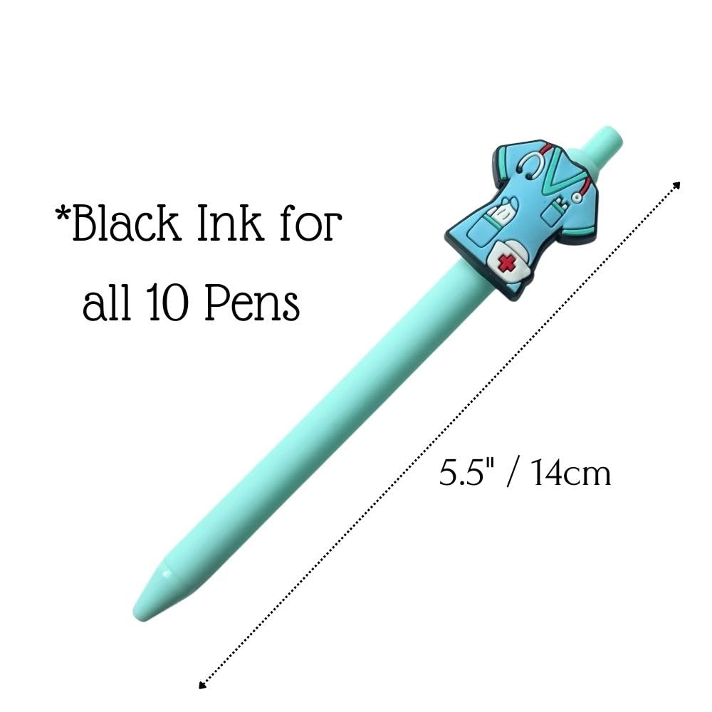 YJ PREMIUMS 10-Pack of Cute Nursing Pens with Heart, Syringe Designs in Black Ink - Versatile Writing Instruments for Nurses, Medical Assistants, Students
