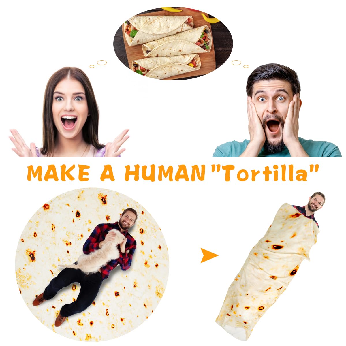 Gifts for Women Tortilla Blanket Adult Size 71 Inch, Graduation Gifts for Men and Women, Baptisms Gifts for Girl, Taco Food Burrito Blanket for Adult, Flannel Blanket Funny Gifts for Girlfriend