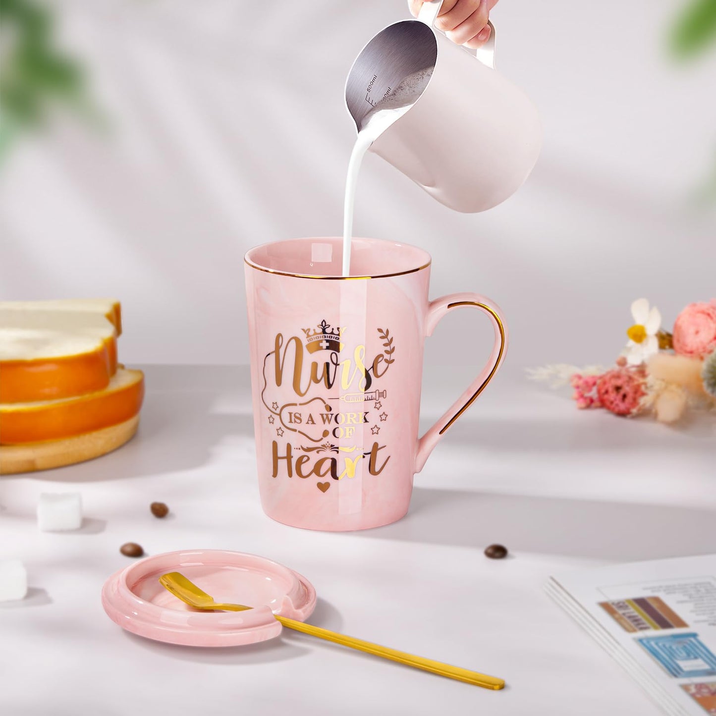 Nurse Gifts for Women, Funny Nurse Mug with Gold Print, Nurses Week Retirement Graduation Appreciation Present, School Nursing Student RN Practitioner, 14oz Pink Marbled Ceramic Cup, Nice Gift Boxed