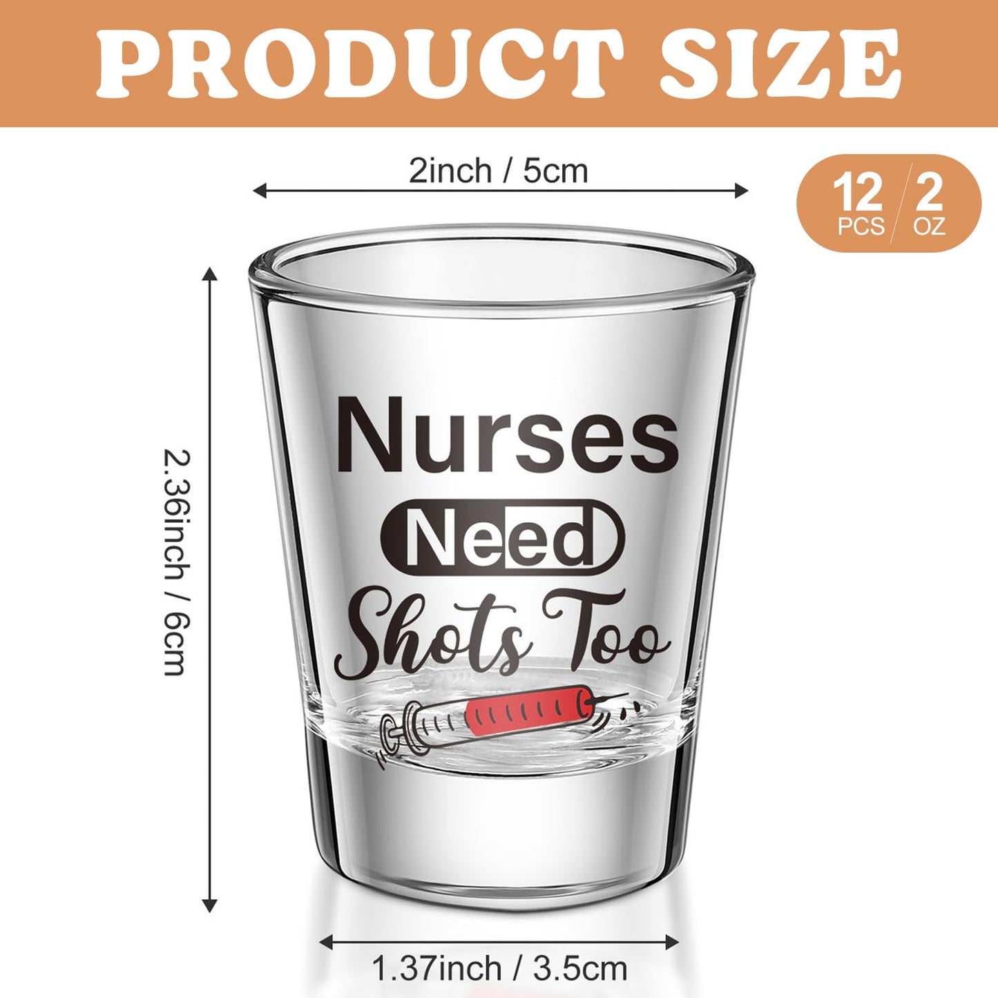 Patelai Nurse Need Shots Too, Funny Glass Gift for Women and Male Mom Sister or Friend Present for Nursing Graduation Nurses Day Party 2 oz(2 Pieces,2.36 x 1.97 Inches)