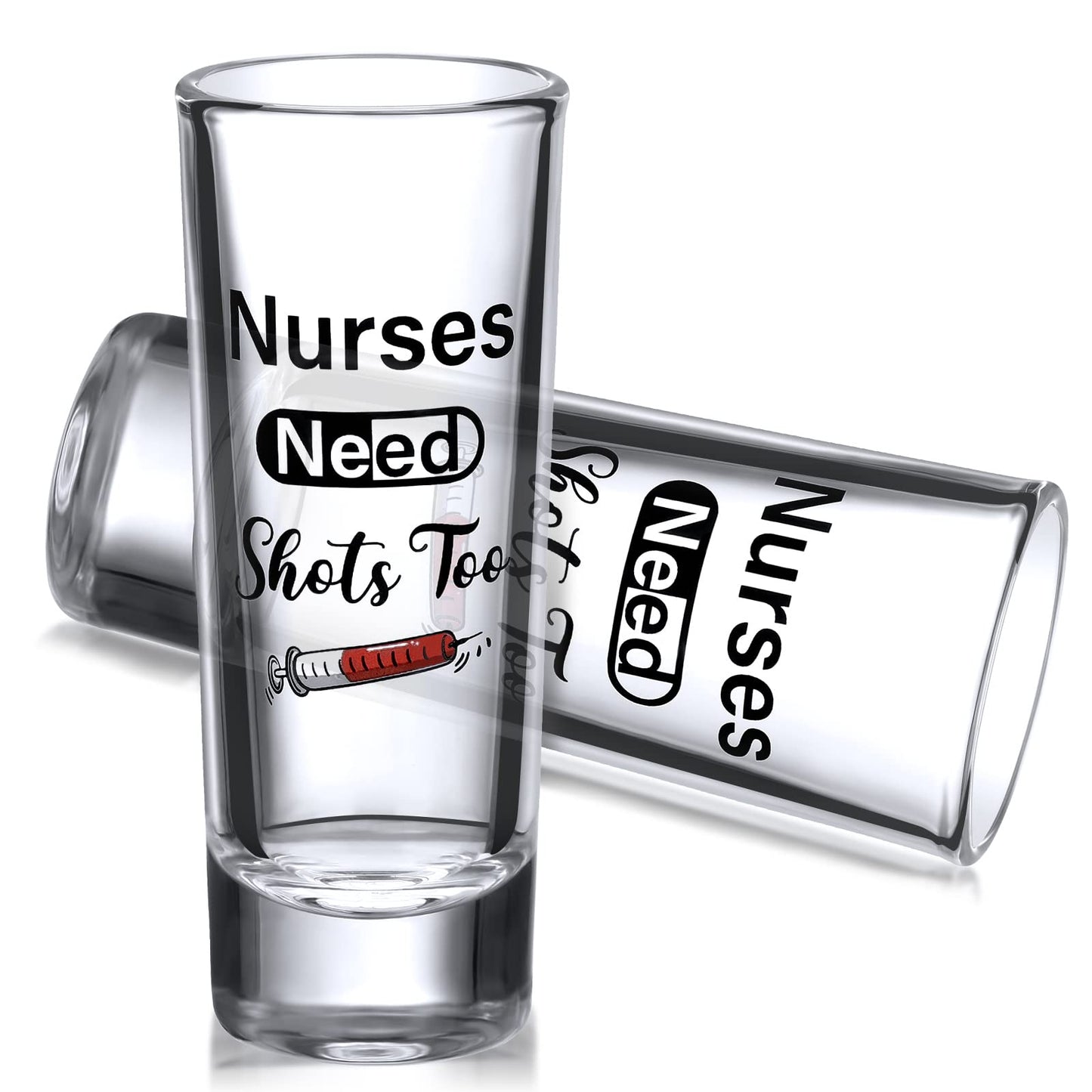 Patelai Nurse Need Shots Too, Funny Glass Gift for Women and Male Mom Sister or Friend Present for Nursing Graduation Nurses Day Party 2 oz(2 Pieces,2.36 x 1.97 Inches)