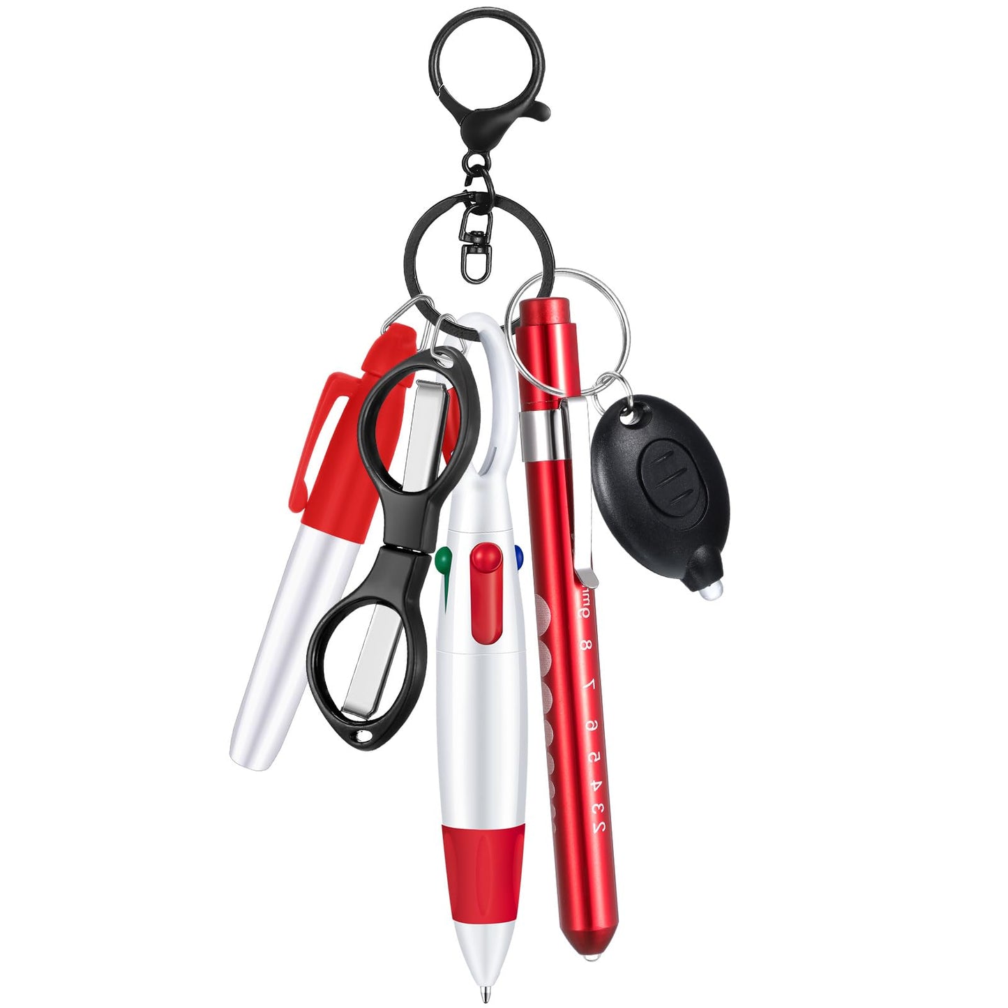 6 Pcs Nurse Pen Set Include Permanent Marker Pen Retractable Ballpoint Pen Keychain Clip Foldable Scissors Lights LED Flashlight Keychain for Nurse Accessories(Purple)