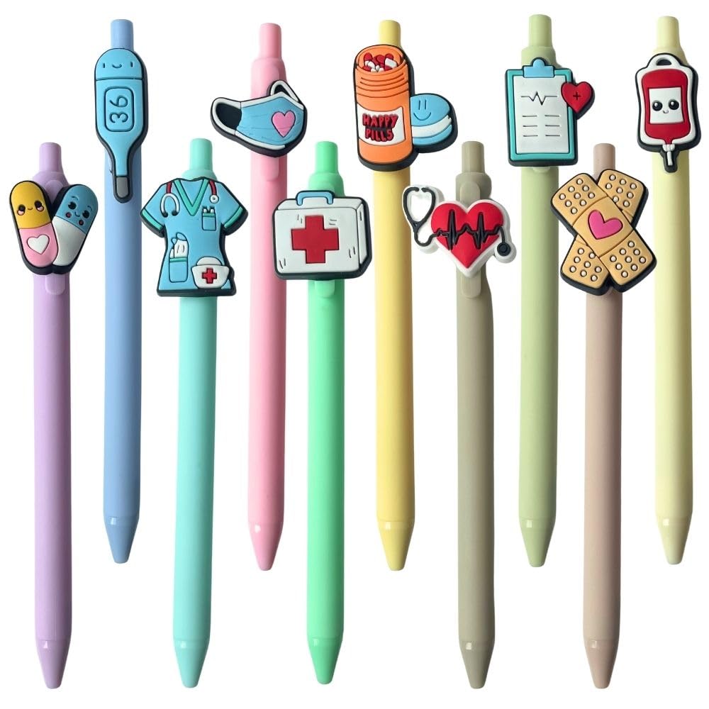 YJ PREMIUMS 10-Pack of Cute Nursing Pens with Heart, Syringe Designs in Black Ink - Versatile Writing Instruments for Nurses, Medical Assistants, Students
