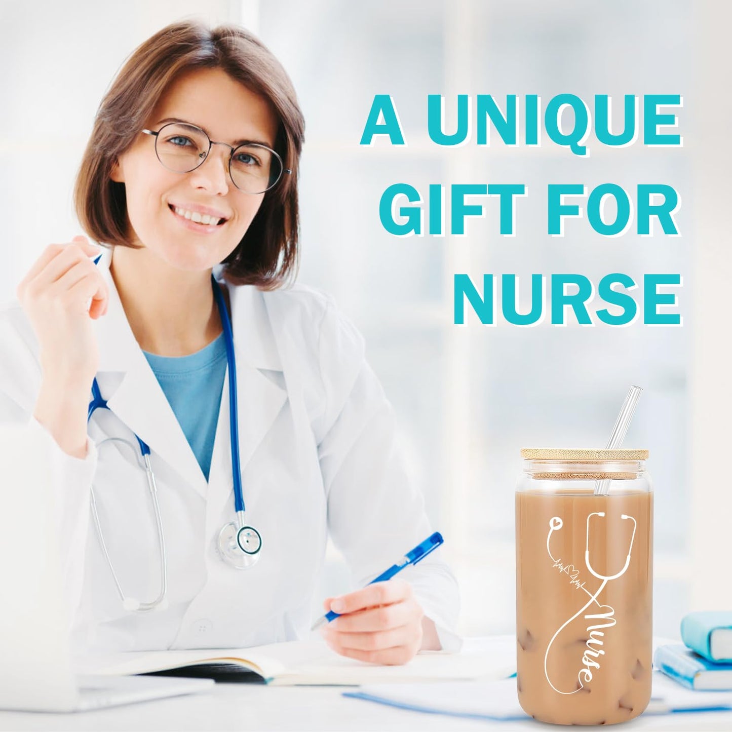 Nurse Gifts for Women, Nurses Week Gifts, Nurse Appreciation Gifts, New Nurses Gifts, Nurse Graduation, Birthday, Christmas Gift, Nurse Practitioner Gifts - 16 Oz Glass Cup Nurse Gift Set