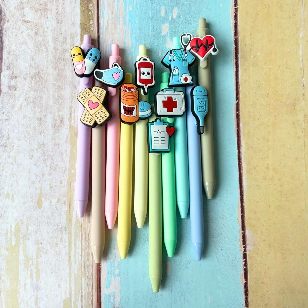 YJ PREMIUMS 10-Pack of Cute Nursing Pens with Heart, Syringe Designs in Black Ink - Versatile Writing Instruments for Nurses, Medical Assistants, Students