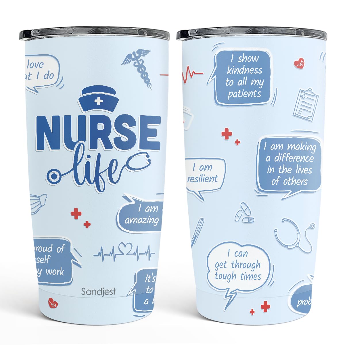 SANDJEST Nurse Tumbler Cup - Nutritional Facts Travel Coffee Mug Gift - 20oz Tumblers Nurse Gifts for Birthday, Christmas, Appreciation Week, Nursing School Graduation for Nurses, Practitioners