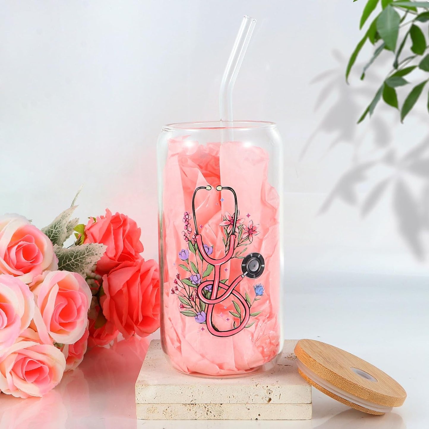 Nurse Appreciation Gifts: Canvas Beach Bag, Glass Cup, Socks, Keychain, Badge Reel Holder