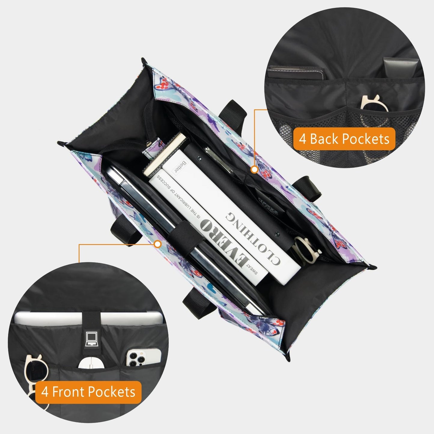 TOPDesign Utility Water Resistant Tote Bag with 22 Pockets, Top Zipper Closure & Thick Bottom Support, for Working Women