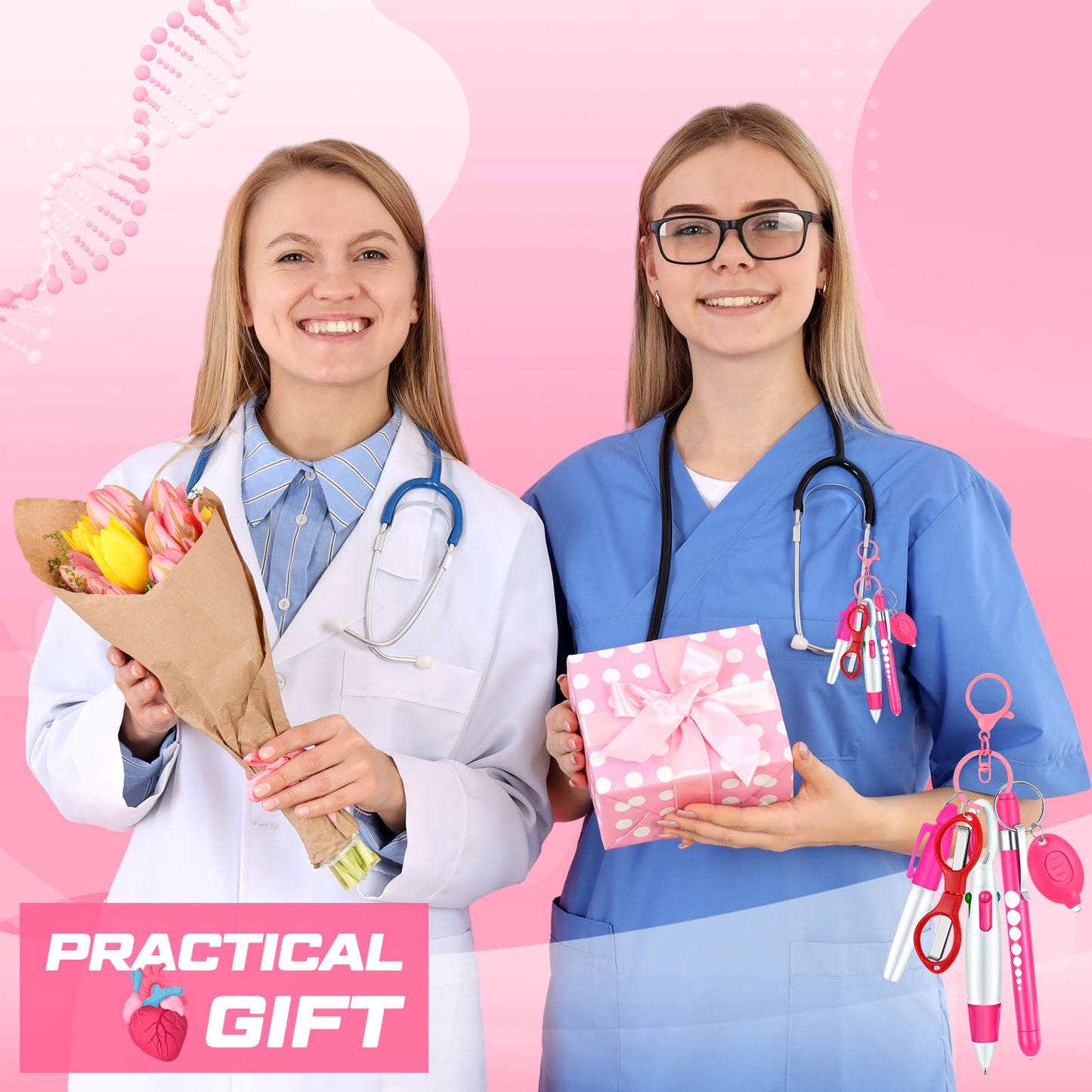 6 Pcs Nurse Pen Set Include Permanent Marker Pen Retractable Ballpoint Pen Keychain Clip Foldable Scissors Lights LED Flashlight Keychain for Nurse Accessories(Purple)