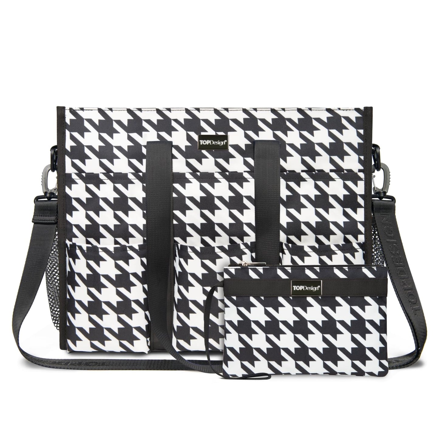 TOPDesign Utility Water Resistant Tote Bag with 22 Pockets, Top Zipper Closure & Thick Bottom Support, for Working Women