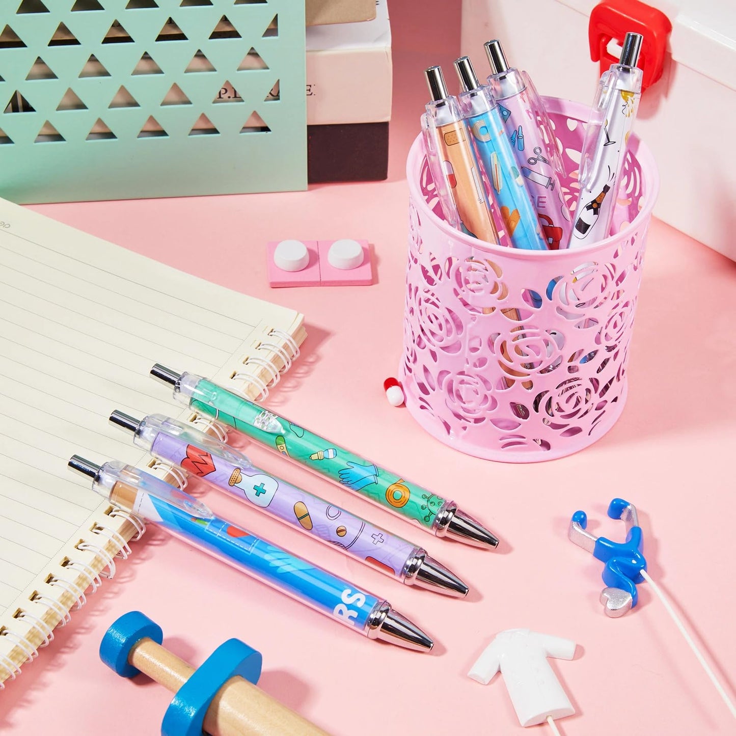 Funny Nurse Pens Lovely Cartoon Ballpoint Black Ink Retractable Press Nursing Pen for Appreciation Gifts Labor and Delivery Assistant Student Coworkers(24 Pcs)