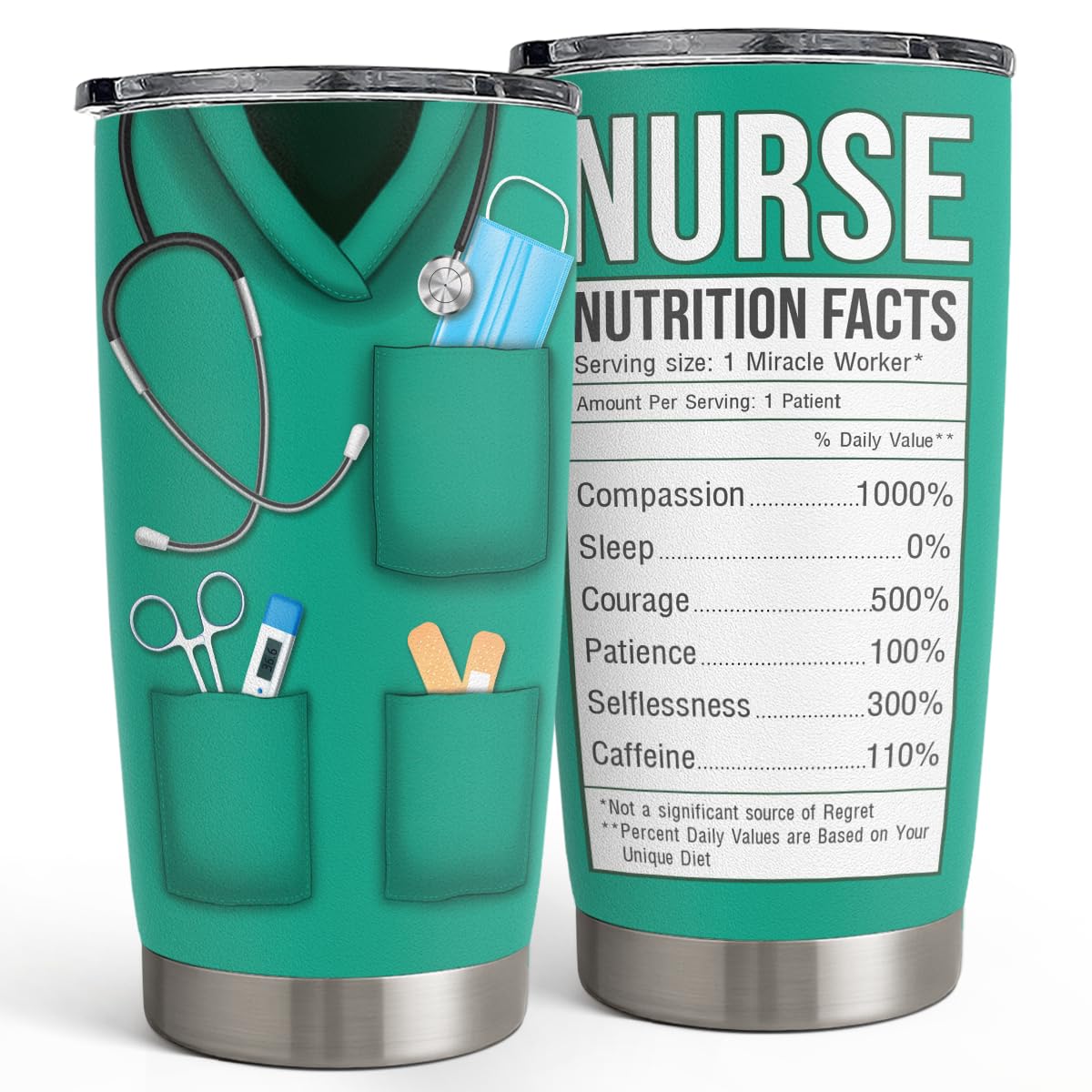 SANDJEST Nurse Tumbler Cup - Nutritional Facts Travel Coffee Mug Gift - 20oz Tumblers Nurse Gifts for Birthday, Christmas, Appreciation Week, Nursing School Graduation for Nurses, Practitioners
