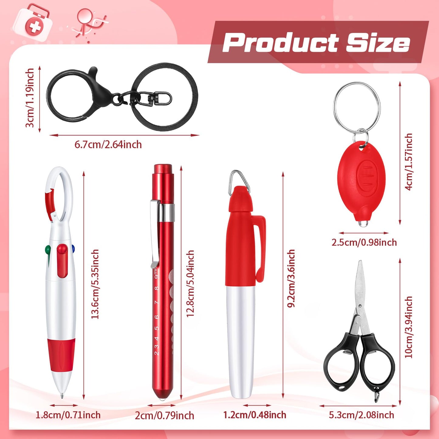 6 Pcs Nurse Pen Set Include Permanent Marker Pen Retractable Ballpoint Pen Keychain Clip Foldable Scissors Lights LED Flashlight Keychain for Nurse Accessories(Purple)