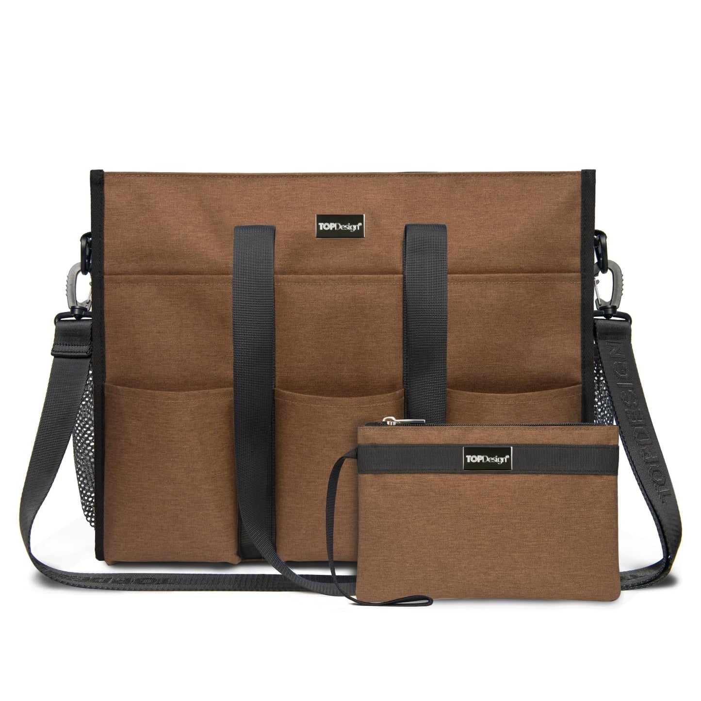 TOPDesign Utility Water Resistant Tote Bag with 22 Pockets, Top Zipper Closure & Thick Bottom Support, for Working Women