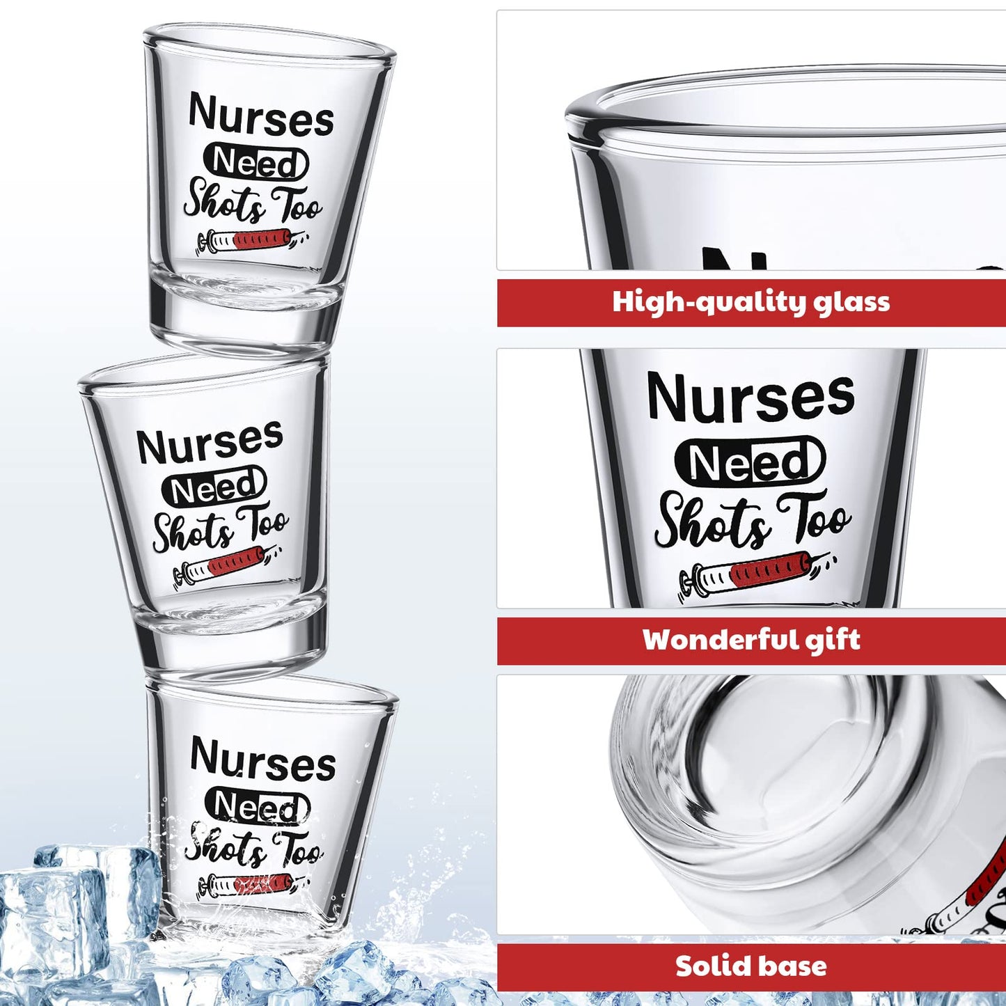 Patelai Nurse Need Shots Too, Funny Glass Gift for Women and Male Mom Sister or Friend Present for Nursing Graduation Nurses Day Party 2 oz(2 Pieces,2.36 x 1.97 Inches)