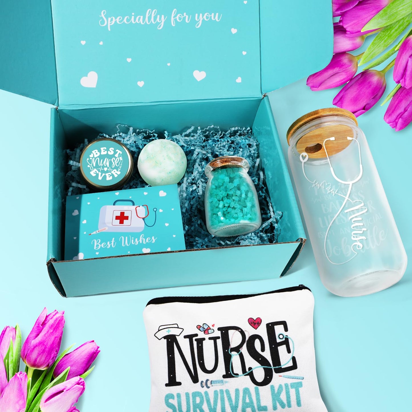 Nurse Gifts for Women, Nurses Week Gifts, Nurse Appreciation Gifts, New Nurses Gifts, Nurse Graduation, Birthday, Christmas Gift, Nurse Practitioner Gifts - 16 Oz Glass Cup Nurse Gift Set
