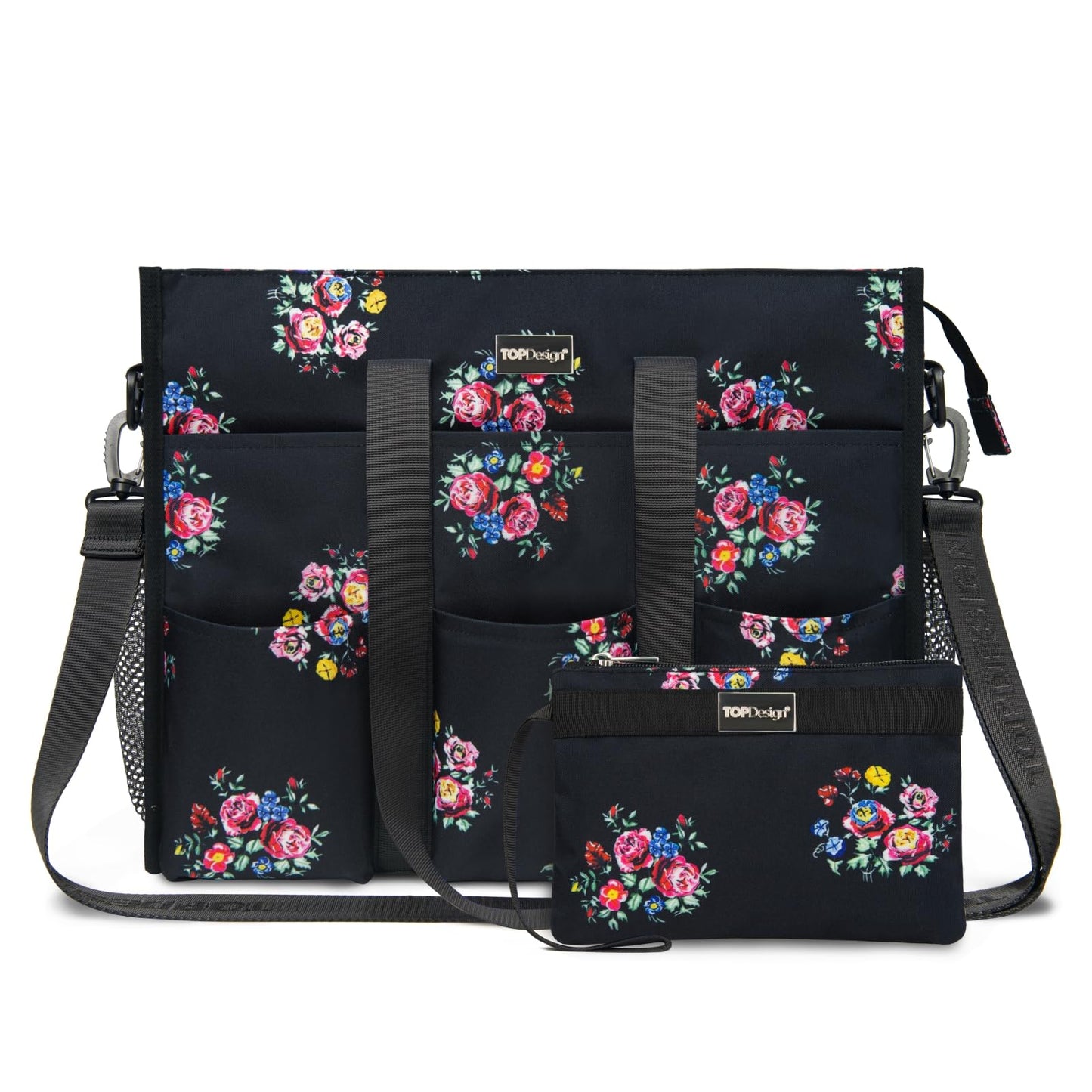 TOPDesign Utility Water Resistant Tote Bag with 22 Pockets, Top Zipper Closure & Thick Bottom Support, for Working Women