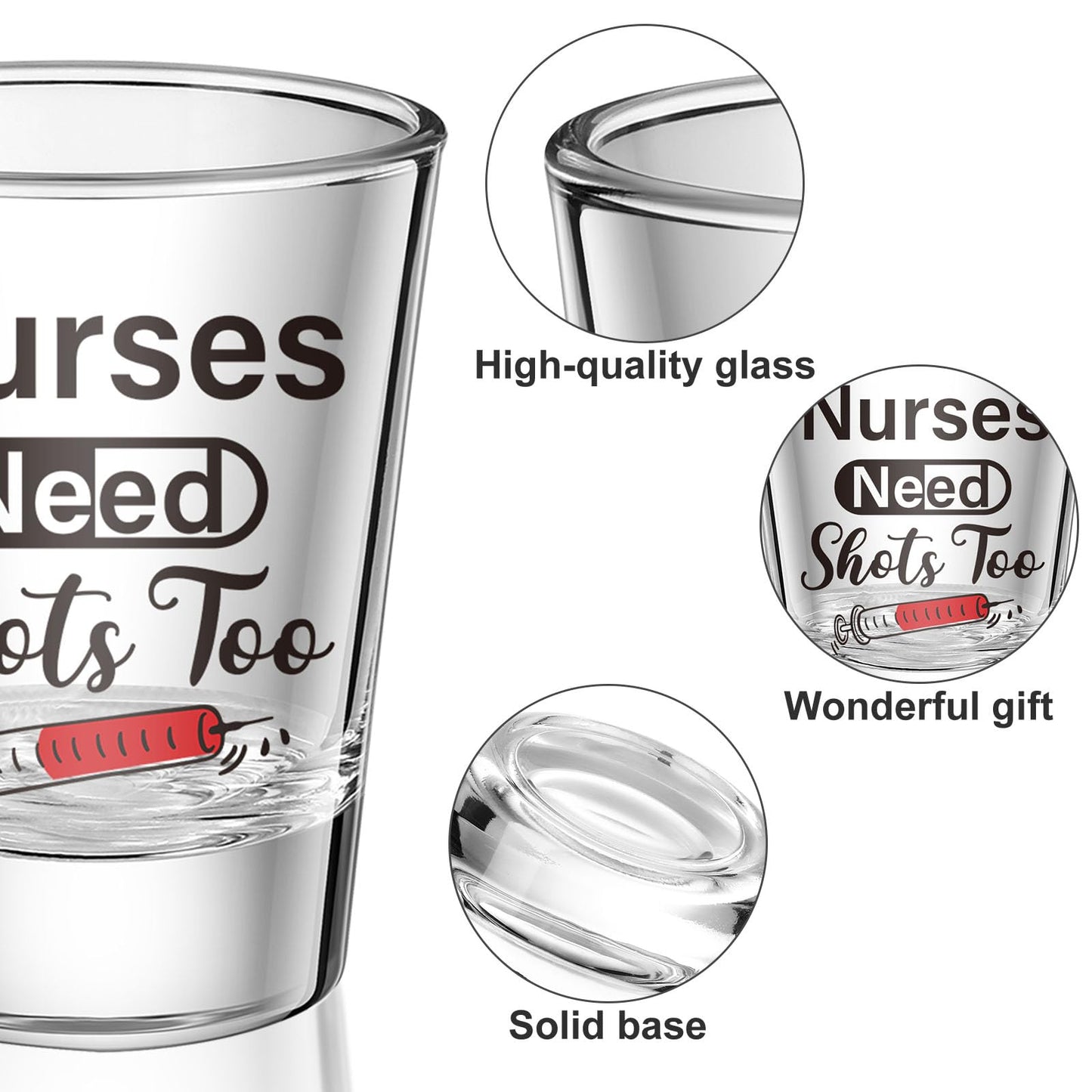 Patelai Nurse Need Shots Too, Funny Glass Gift for Women and Male Mom Sister or Friend Present for Nursing Graduation Nurses Day Party 2 oz(2 Pieces,2.36 x 1.97 Inches)