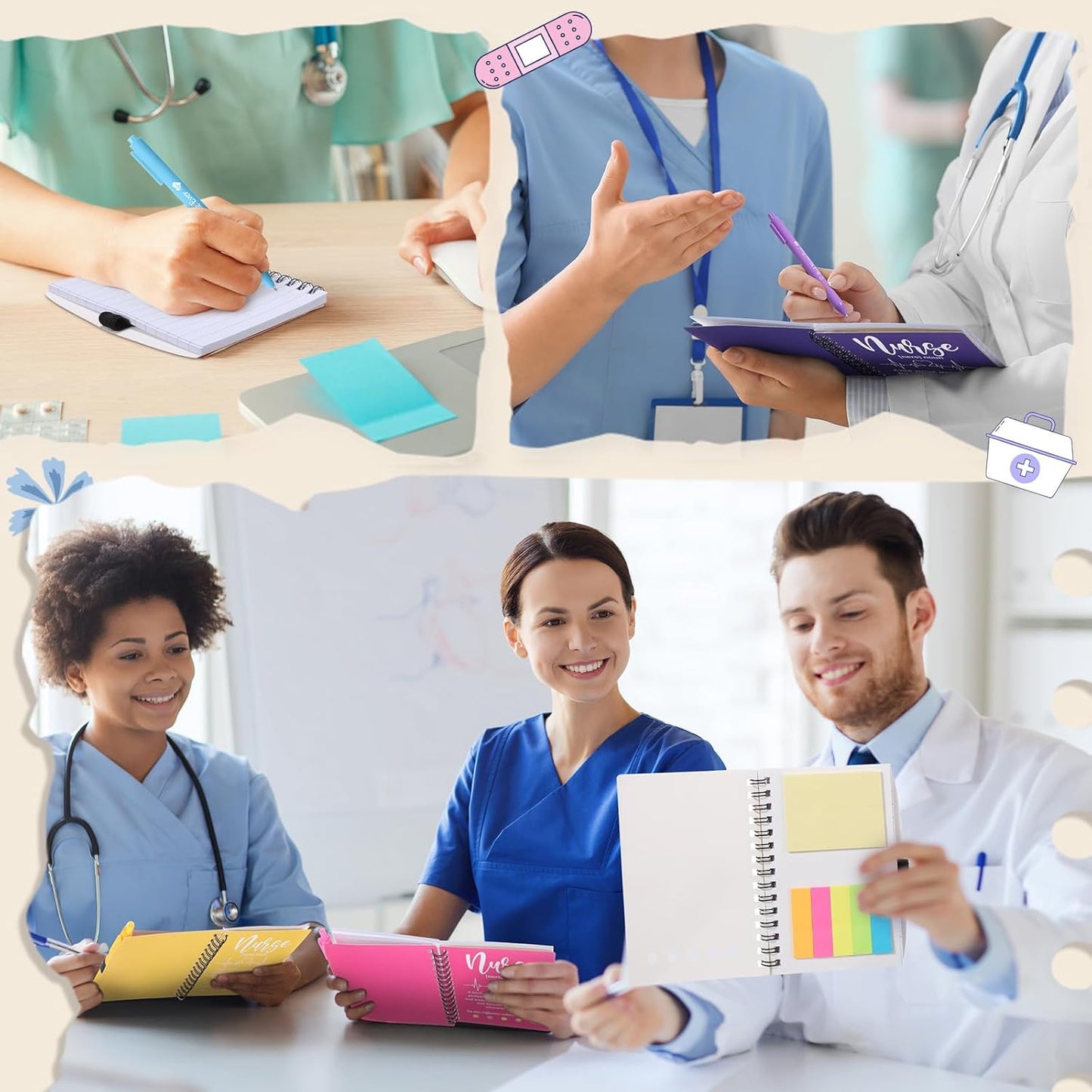 Resurhang 20 Sets Christmas Nurse Appreciation Gifts Bulk 2025 Thank You Gift Notebook with Pen in Holder and Sticky Note Notepad Marker Index Tab Inspiring Journal Ballpoint Pen for Coworker Doctor